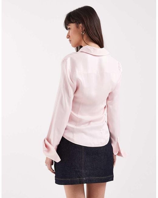 ASOS Pink Satin 90's Shrunken Fitted Shirt