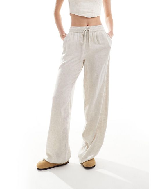 Noisy May White Loose Fit Linen Mix Trouser