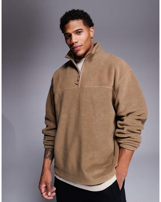 ASOS Oversized Half Zip Fleece Sweatshirt in Brown for Men Lyst