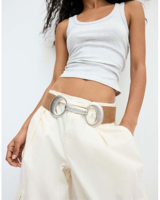 Stradivarius White Wide Belt With Oval Buckle