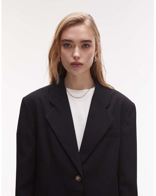 TOPSHOP Black Oversized Chuck On Blazer
