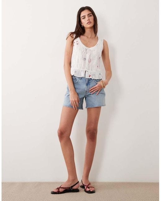 Abercrombie & Fitch White Ruffle Boho Summer Print Sleeveless Top