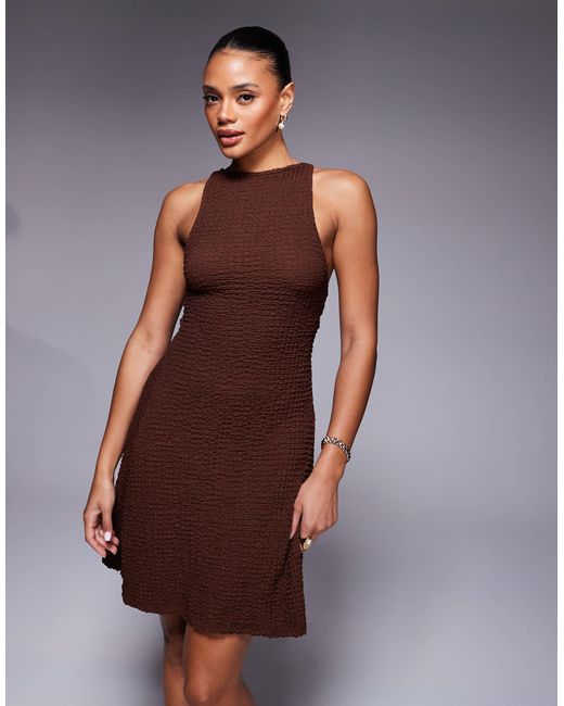 River Island Purple Round Neck Beaded Strap Textured Mini Dress