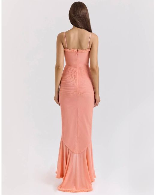 House Of Cb White Gabbi Ruffled Front Gown