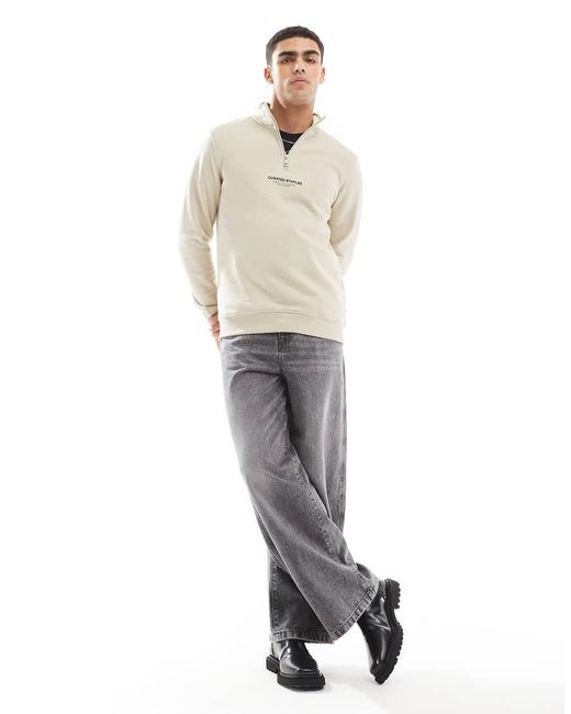 Jersey Color Piedra Con Cremallera Corta Y Cuello Alto Curated De -Neutro Only & Sons de hombre de color Natural