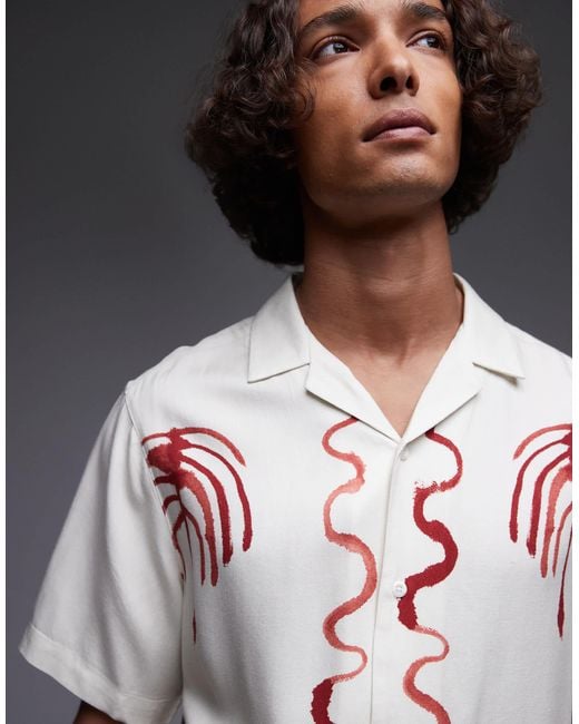 Topman Gray Relaxed Fit Short Sleeve Border Print Shirt for men