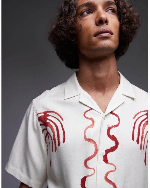 Chemise décontractée à manches courtes et imprimé effet bordure - écru Topman pour homme en coloris Gray