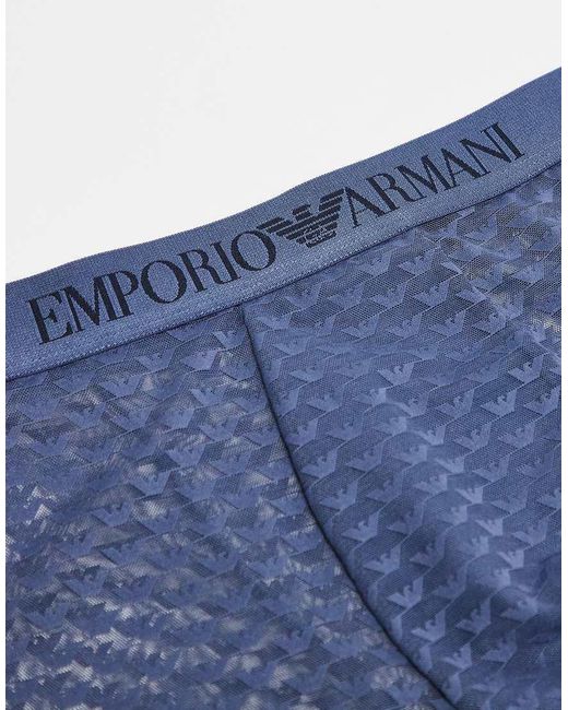 Emporio Armani Blue Bodywear Mesh Logo Trunks for men