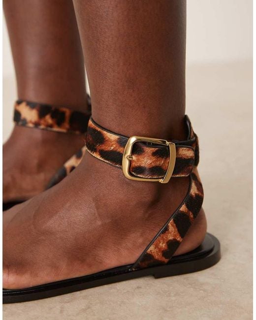 Mango Brown Gold Toe Ring Detail Leopard Print Sandals