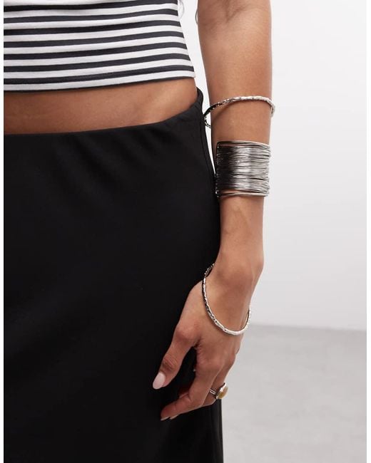 Weekday Black Asymmetric Chiffon Midi Skirt With Double Layer