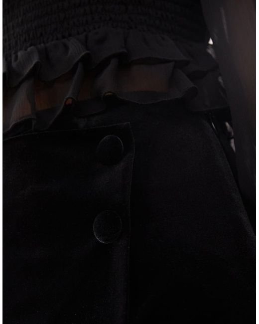 Miss Selfridge Black Velvet Wrap Button Detail Skort
