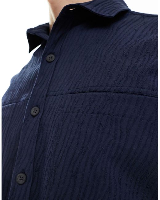 ASOS Blue Wavy Textured Overshirt for men