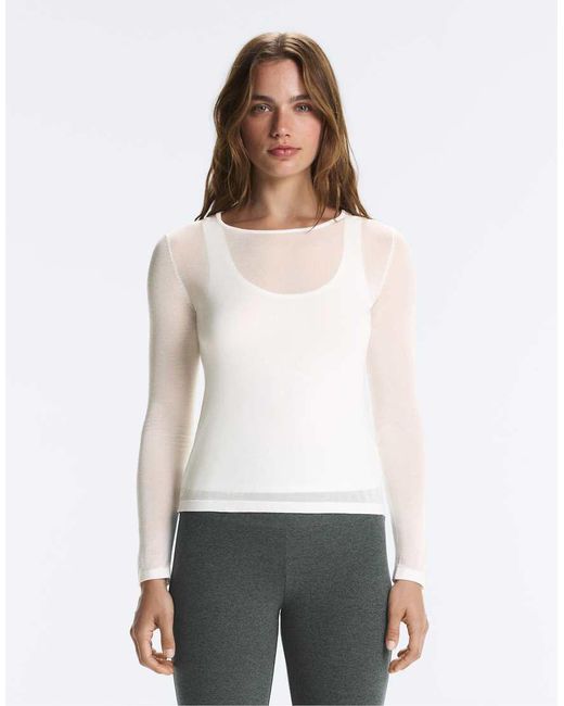 Oysho White Double Sheer Long-Sleeved T-Shirt