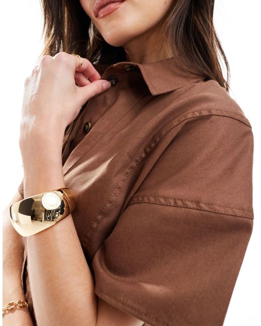 ASOS Brown Mini Twill Shirt Dress With Seaming Detail
