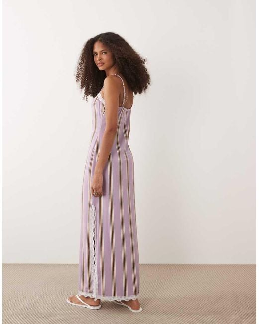 ASOS Pink Cami Square Neck With Lace Detail And Side Split Midi Dress
