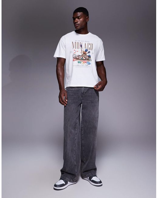 ADPT Gray Oversized T-Shirt With Casino Print for men