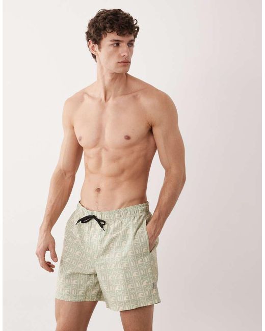 JJ Rebel Natural Swim Shorts With Surf Print for men