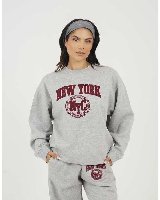 Brave Soul Gray Crew Neck Embroidered Sweatshirt