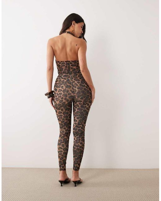 Ruched & Ready Multicolor Sculpting Mesh Racer Halterneck Sleeveless Catsuit