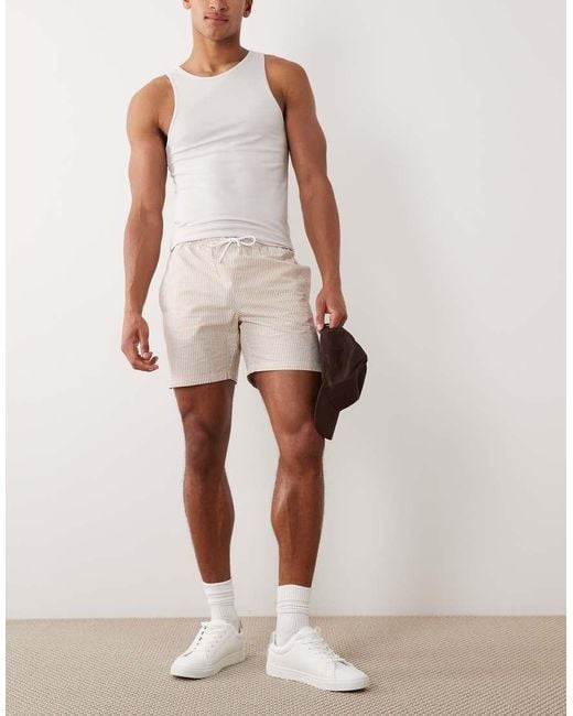 Mango Pink Classic Seersucker Striped Shorts for men