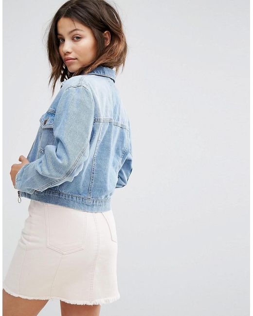New Look Cropped Zip Front Denim Jacket 