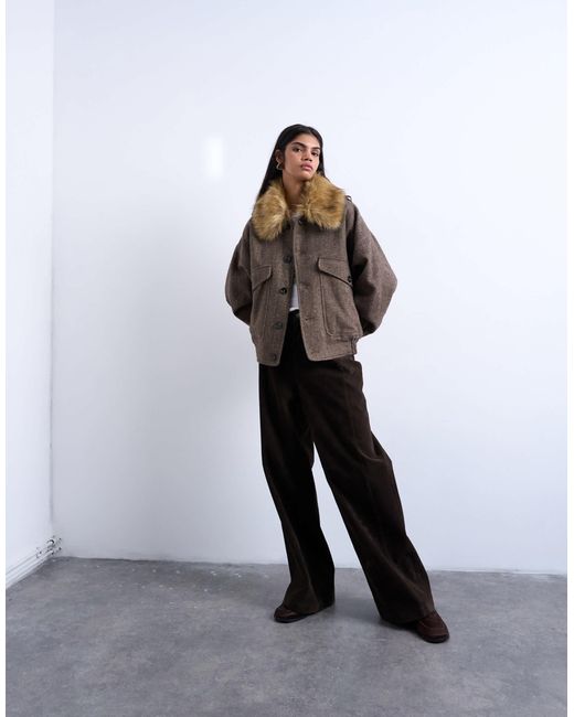 TOPSHOP Brown – twill-bomberjacke