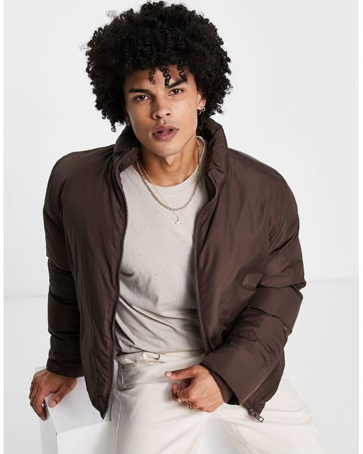 ASOS Cropped Puffer Jacket in Brown for Men Lyst