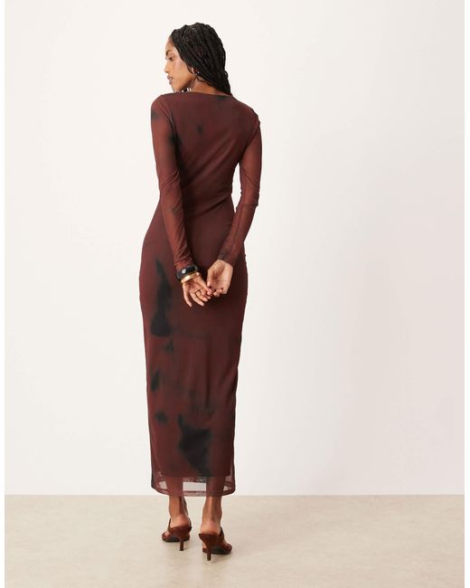 ASOS Natural Mesh Long Sleeve Midi Dress