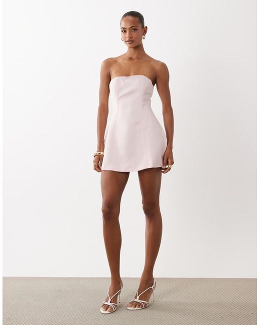 Aria Cove White Satin Seam Detail Structured Bandeau Mini Dress