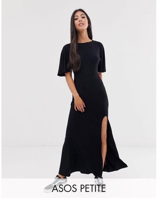 petite black maxi dress with sleeves