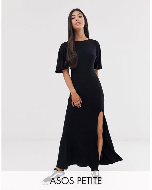 black flutter sleeve maxi dress