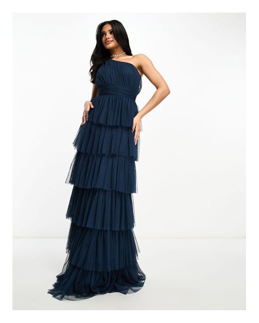 Beauut Blue Bridesmaid One Shoulder Tiered Maxi Dress
