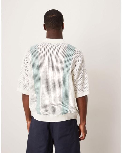 ASOS White Oversized Airtex Textured Knitted Polo for men