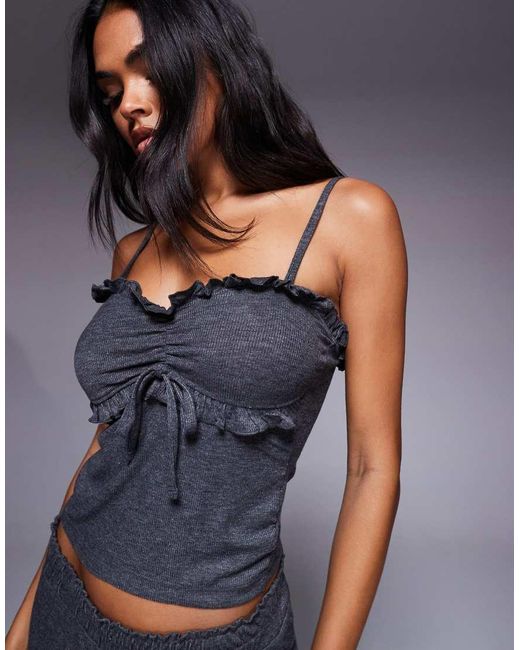 Boux Avenue Blue Frill Ribbed Cami Top And Trousers Pyjama Set