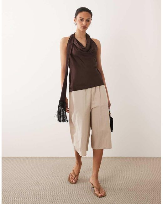 Mango Brown Halter Cowl Neck Top