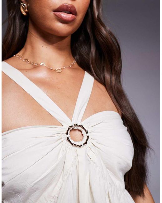 River Island Midi-Jurk Van Poplin Met Halternek in het Gray