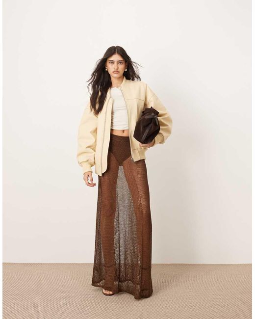 ARRANGE Natural Metallic Knitted Sheer Sweeping Maxi Skirt