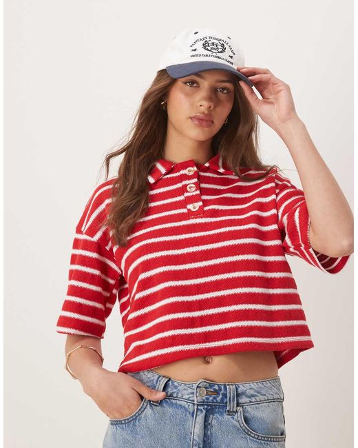 ASOS Red Boxy Short Sleeve Polo Top