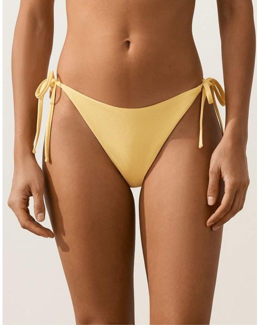 Oysho Brown Medium-coverage Tie Rib Bikini Briefs