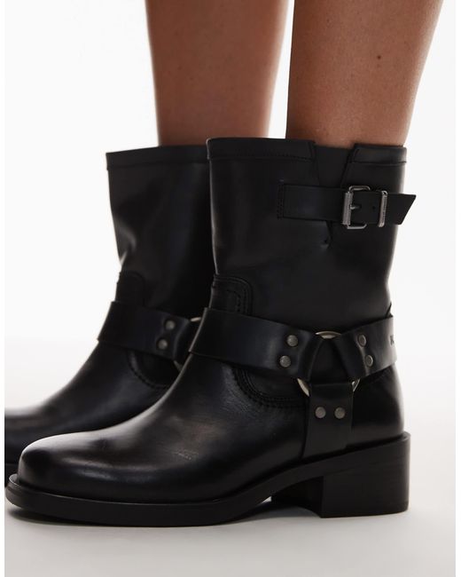 Tommy Hilfiger Black Biker Boots With Buckle