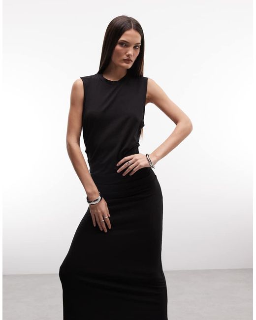Weekday Black Dropped Armhole Maxi Dress With Ruched Detail