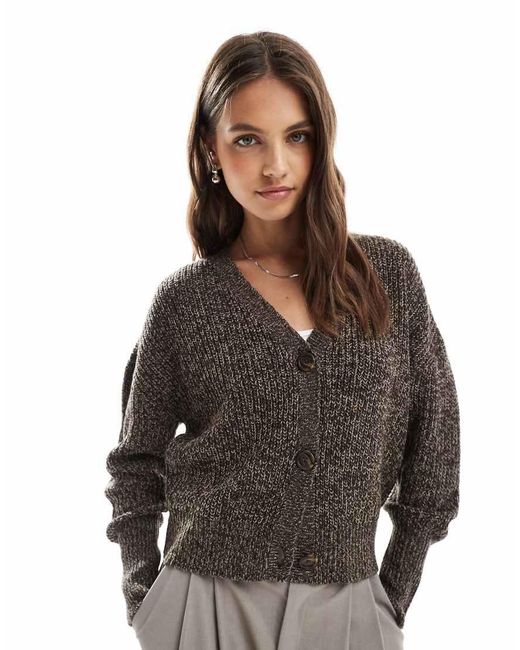 Cardigan Color Cioccolato Mélange A Coste Spesse Con Bottoni di Vero Moda in Black