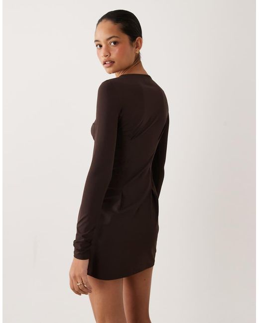 ASOS Brown Long Sleeve Seam Detail Mini Dress