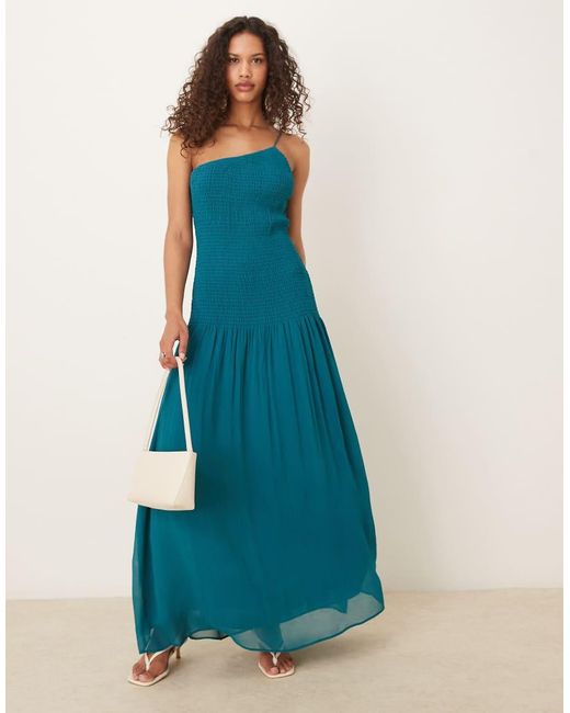 Vestido Largo Asimétrico Con Cintura Baja De Mango de color Blue