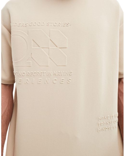 T-shirt color sabbia con dettaglio di Pull&Bear in Natural da Uomo