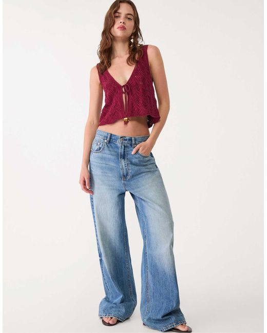 Stradivarius Red – trägertop aus häkelstrick