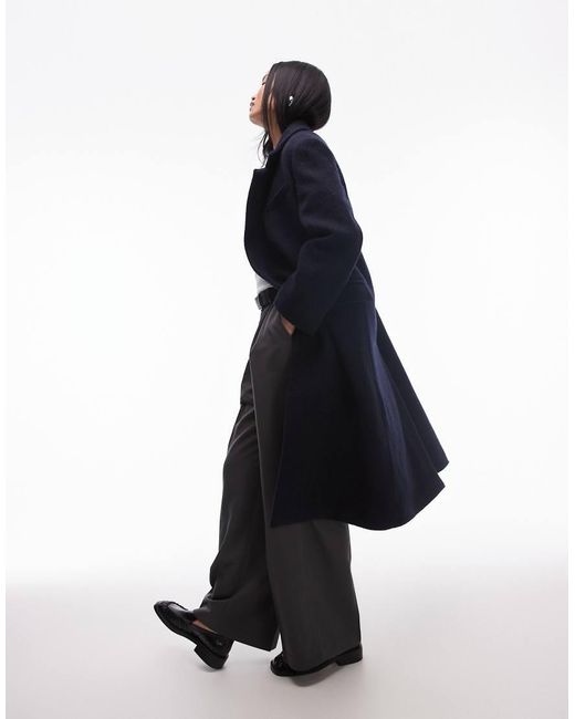 & Other Stories Blue Wool Blend Oversized Midi Length Coat With Asymmetric Button Detail