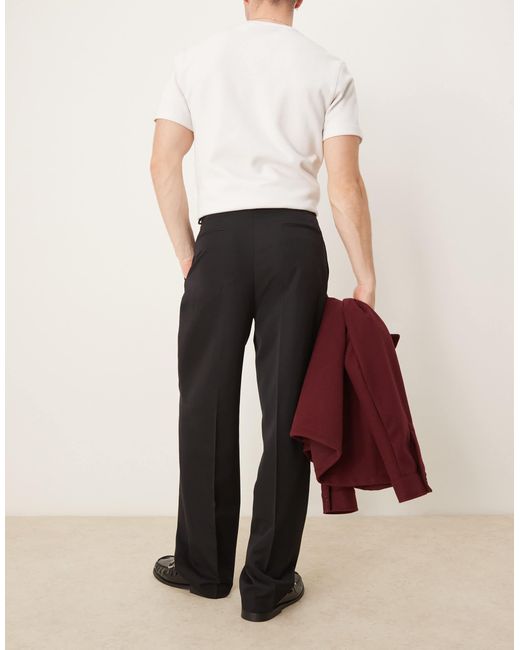 ASOS Black Smart Wide Leg Trousers With Double Pleats for men