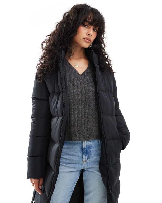 Threadbare Lange Puffer Jas Met Riem in het Blue