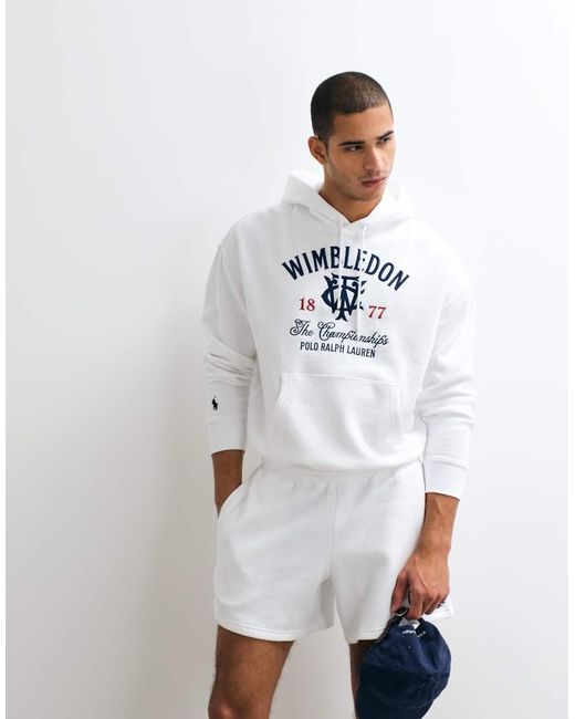 Polo Ralph Lauren White Wimbledon Capsule Crest Print Logo Co-ord Hoodie for men